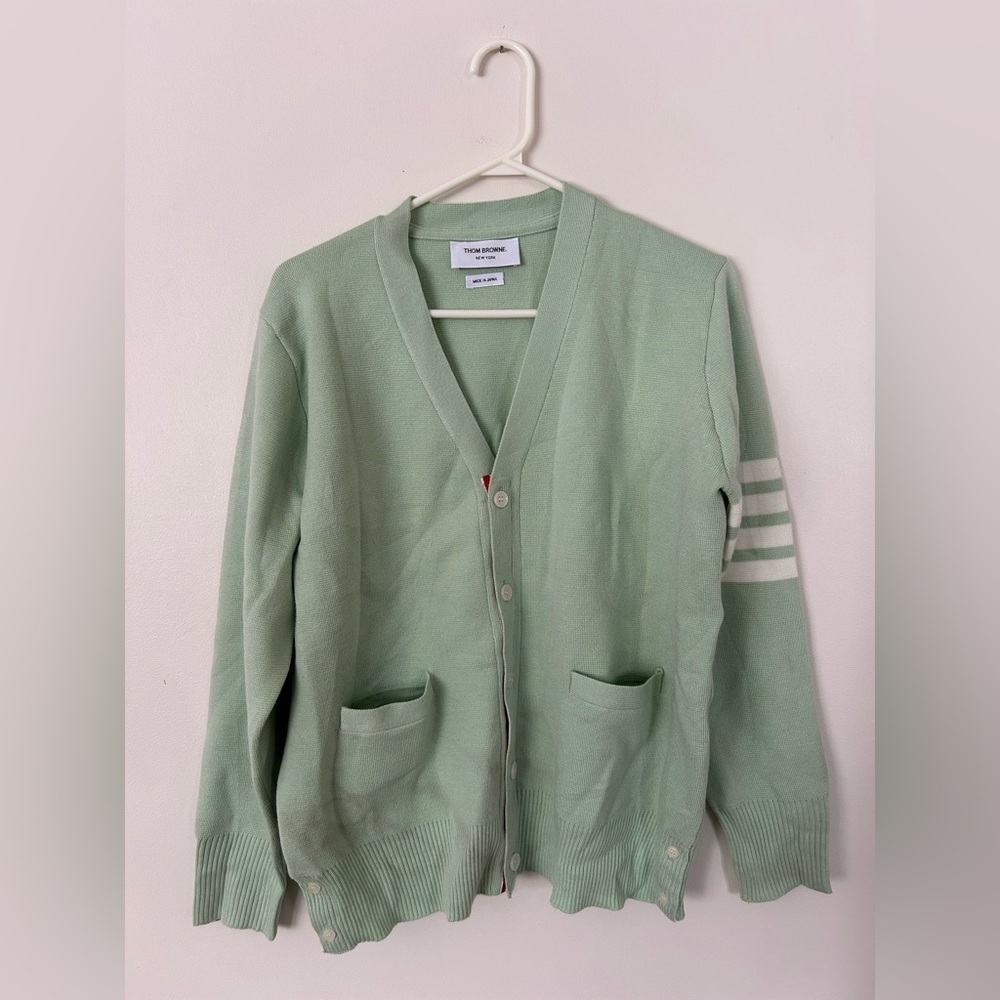 Thom Browne Women’s V-neck Casual Long-sleeved Cardigan Jacket Mint Size 2
